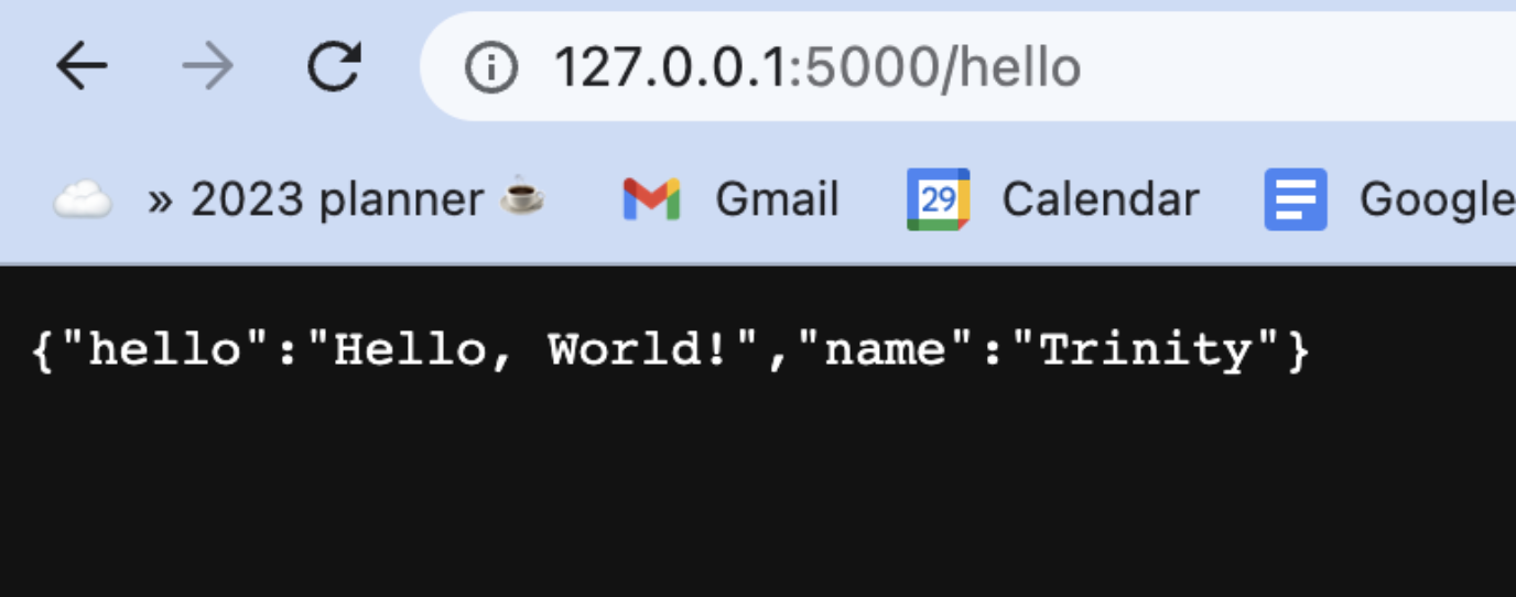Localhost5000 Python Server showing dictionary from code.