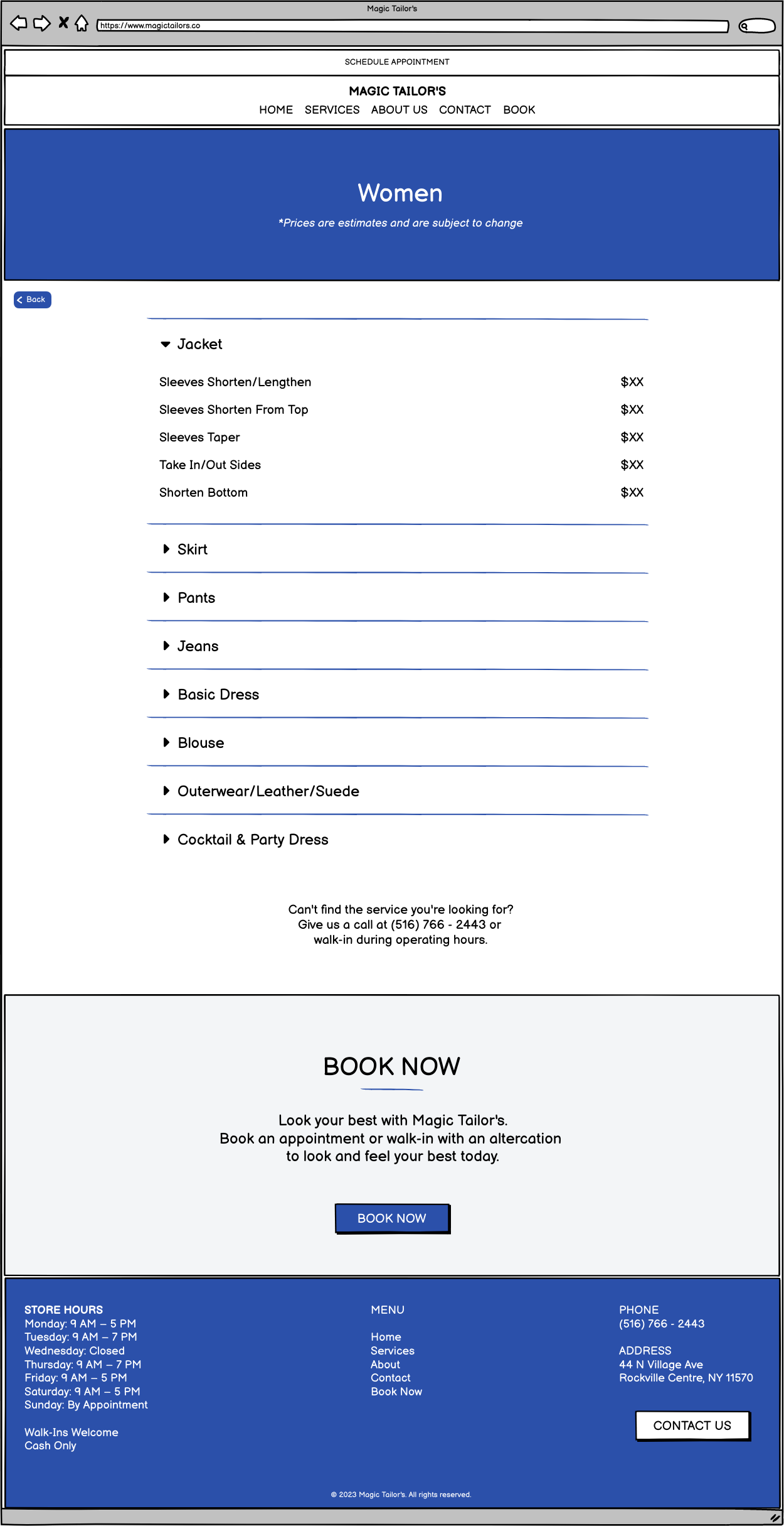 Magic Tailor's Service Item Page